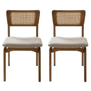 Imagem de Kit 2 Cadeiras New Viena Madeira Tecido Linho Hr - Hr Movelaria