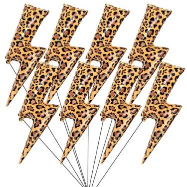 Imagem de BBTO 8 Pcs Cheetah Print Lightning Bolt Balloons Nylon Leopard Balloons Wild One Jungle Animal Decorations for Leopard Cheetah Birthday Party Supplies Safari Zoo Theme Y2K Bachelorette Photo Props