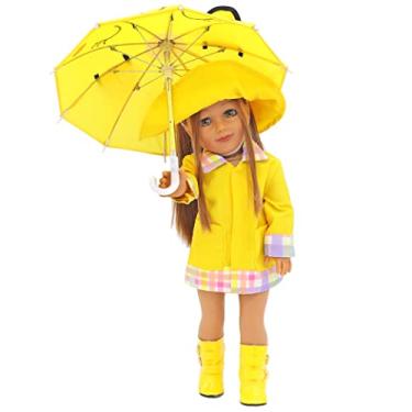 Imagem de Playtime by Eimmie 18 Inch Doll Clothes - Yellow Rain Coat, Boots & Cat Umbrella Doll Accessories Set - Outfits Fit American, Generation & Similar 18” Girls Dolls - Clothing Sets & Stuff for My Doll