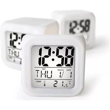 Imagem de Relógio Despertador Digital Cubo, LED Multicolorido, Termômetro, Data, Alarme Com 8 Sons, Função Soneca, Multifuncional, Marca VARENZIA