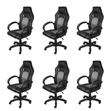 Imagem de Kit 6 Cadeiras Gamer com Relax e Braço Estofado Raptor 3316 - Espresso