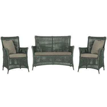 Imagem de Jogo Sofá E 2 Poltronas Igapó Alumínio Marrom E8 Trama Verde