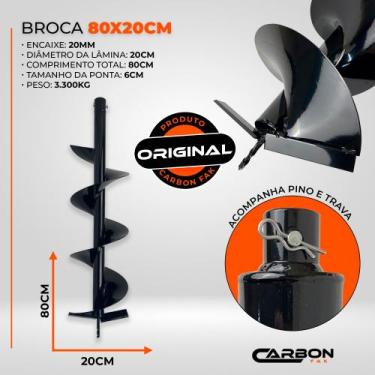 Imagem de Broca 80x20cm com Pino Trava Para Perfurador de Solo Carbon Fak