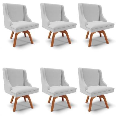 Imagem de Kit 6 Cadeiras Estofadas Giratória Para Sala De Jantar Lia Linho Cinza - Ibiza