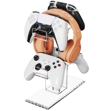 Imagem de Crpich Acrylic Controller Stand, 3-Tier Headphone and Game Controller Holder with 5 Slots, Clear Desk Organizer for Xbox, PS5, PS4, Switch and More