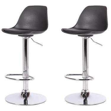 Imagem de Kit 2 Banquetas Altas Luisa Rivatti Polipropileno Almofada Pu Preta Base Disco Cromado