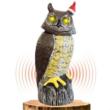 Imagem de Ugold Coruja movida a energia solar com chapéu de Natal, detecção de movimento, cabeça giratória, capô realista e modo silencioso, estátua ao ar livre, escultura, decoração de coruja para casa, jardim