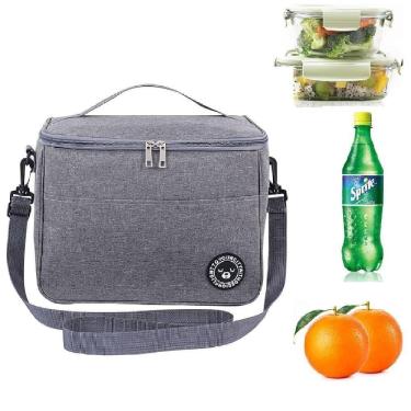 Imagem de Bolsa Termica Frasqueira Impermeavel Marmiteira Fitness Academia Lanche Passeio Bolsinha Alca Removivel Cinza