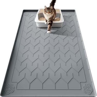 Imagem de Motsamla Tapete de areia para gatos, tapete de silicone extragrande de 101,6 cm x 71 cm para caixa de areia, tapete de borracha impermeável e antiderrapante com lábio, armadilha de areia e controle de