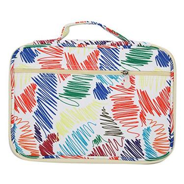 Imagem de QANYEGN Slot para suporte de estojo de lápis, organizador de estojo de lápis, estojo de lápis com padrão de impressão colorida portátil para canetas ou marcadores de aquarela (Fio Colorido)