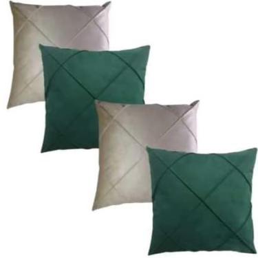 Imagem de Conjunto de Almofadas para Sofá com Capa Removível e Enchimento, Estampa Moderna e Tecido Suave, para Sala, Quarto e Decoracao de Casa (45x45cm) (Palha com Verde)