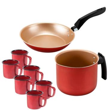 Imagem de Frigideira Francesa 20Cm + Fervedor 12Cm + 06 Canecas 150Ml
