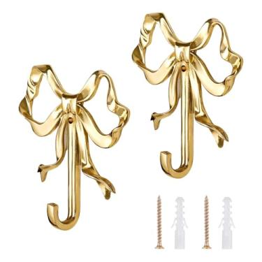 Imagem de Ganchos de gravata borboleta vintage, conjunto de dois ganchos de laço de latão, elegantes cabides de parede, pequenos 65 mm grande 95 mm, ganchos de parede para sala de estar e banheiro