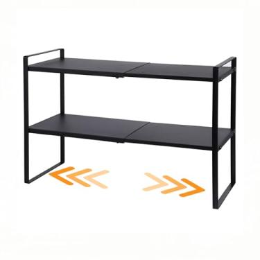 Imagem de LJHFUQHUHU Organizador de prateleira expansível de 2 camadas para armário de cozinha, bancada, despensa e armazenamento embaixo da pia (preto)