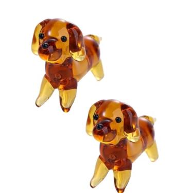 Imagem de Calsgkspray 2Pcs Brown Mini Dog Art Blown Glass, Crystal Cute Dog Figurine, Glass Ornament Statue Animal Collectible, Blown Art Pet Animal Collectible Figures Home Décor Accents