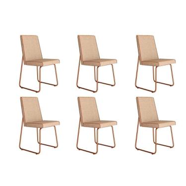 Imagem de Kit 6 Cadeiras Sala Jantar Lira 1752 6 Uni Rose-linho Areia-courano Caramelo - Carraro