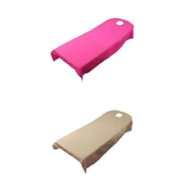 Imagem de Toalha de cama macia para mesa de massagem SPA 2 peças 80 x 190 cm Rosa/Camelo, lençol de beleza de poliéster com margem ajustável - para salões de beleza, spas e uso doméstico