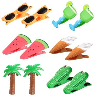 Imagem de Prendedores de roupa portáteis para férias de viagem em casa, 12 peças de clipes de toalha de praia fofos, cobertores de toalhas seguros, suporte de toalha de piscina de plástico, clipes, 6 estilos de