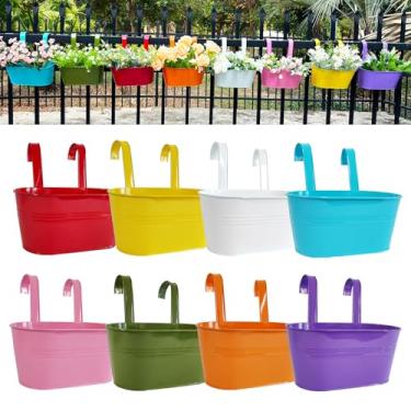Imagem de Plantadores de grade de varanda de 30,5 cm, plantador suspenso ao ar livre para cerca, vaso de flores elegante para varanda de metal para ervas e suculentas (multicolorido, pacote com 8)