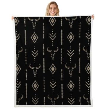 Imagem de Cobertor rústico ocidental boho cobertor de lã asteca queen 227 cm x 227 cm para adultos mulheres homens cobertores sherpa do sudoeste boêmio country listrado felpudo cobertores de flanela fazenda