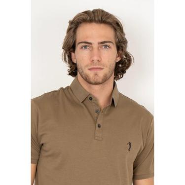 Imagem de Camisa Polo Aleatory Lisa Algodão Pima Bege Escuro-Masculino