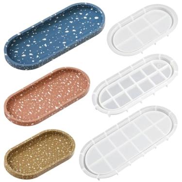 Imagem de Conjunto de moldes de bandeja oval de silicone – 3 tamanhos para resina DIY, concreto, bandejas de joias e castiçais