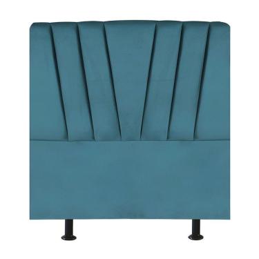 Imagem de Cabeceira Solteiro Cama Box Estofada 90 Cm Emma Suede Azul Turquesa