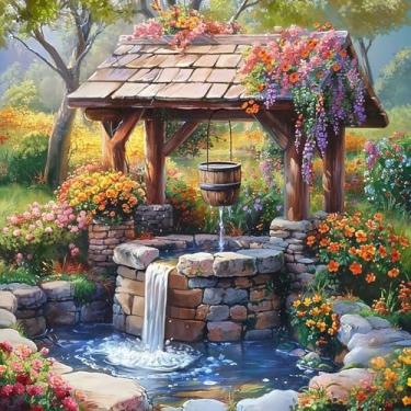 Imagem de APTDYIGL Kits de pintura de diamante de jardim 5D para adultos iniciantes, kits de arte de diamante de flores DIY para adultos, kits de arte de diamante de perfuração completa redonda com pedras