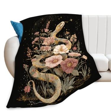 Imagem de Cobertor de cobra dourada fantasia floral répteis cobertores presentes para meninas meninos crianças amantes de cobras macio aconchegante pelúcia de lã para sofá cama 127 x 101 cm