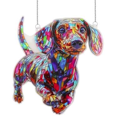 Imagem de Nextpal Dachshund Enfeite de apanhador de sol de acrílico, decoração de janela feita à mão para amantes de animais de estimação, presentes de dachshund para mulheres e decoração de jardim interno e