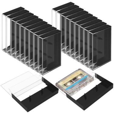 Imagem de 20 peças de caixa de armazenamento de fita cassete de áudio, fitas cassete de plástico em branco com organizador de caixa de exibição de música para coleção de arte
