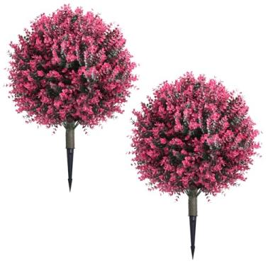 Imagem de Árvores artificiais de buxo de eucalipto de 58 cm, árvores de buxo artificiais resistentes a UV com espiga no solo, perfeitas para jardim interno e externo, varanda, porta da frente e decoração de
