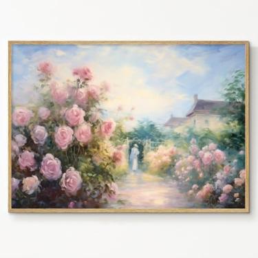 Imagem de Arte de parede em tela de jardim francês, vintage, França, casa de campo, impressões, jardins, casas de campo, pintura rosa, vintage, impressão de paisagem, rosa, fotos decorativas, sala de estar