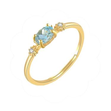 Imagem de Luxuoso anel de pedra do mês de nascimento ajustável sem manchas para mulheres com design banhado a ouro 14K com pedra de zircônia cúbica cintilante personalizada, presente de noivado à prova d'água