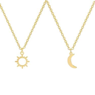 Imagem de LILOLILO Colar feminino vintage com pingente de moeda de sol - joia ajustável em camadas de ouro com design de medalhão retrô, sun and moon necklace, Latão, Sem Pedra Preciosa