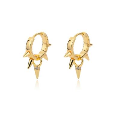 Imagem de Brincos de argola punk banhados a ouro 14K para mulheres, brincos delicados prateados pequenos com pontas góticas, joias de barra de festa com personalidade, presentes, Medium, Metal, Sem pedra