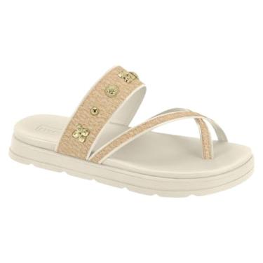 Imagem de Sandália Papete Feminina Moleca – Tiras Cruzadas, Aplicações Douradas, Super Leve e Confortável (Branco Off Tira Pronta, BR, Adulto, Numérico, 35)
