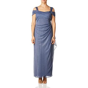 Imagem de Alex Evenings Vestido feminino longo com ombro vazado, mãe da noiva, Glitter azul empoeirado, 40