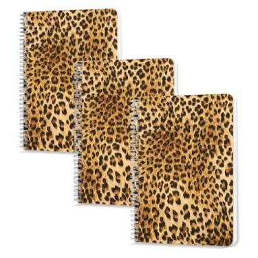 Imagem de Caderno espiral forrado, 100 páginas, pacote com 3, 14,5 x 21 cm, papel pautado universitário, caderno espiral duplo para estudo e anotações - estampa leopardo