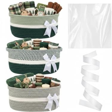 Imagem de Colingmill Pacote com 3 cestas pequenas de Natal de Ação de Graças, vazia, com alças, sacos de presente e fita, 30,5 x 20,3 x 12,7 cm, cestas de presente para encher caixa de armazenamento, brinquedos