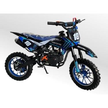 Imagem de Mini Moto Cross Trilha 49cc Monster Azul Gasolina com Óleo 2 Tempos