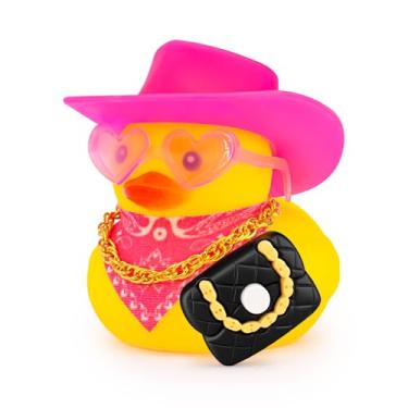 Imagem de wonuu Pink Car Rubber Ducks for Women, Mini Lady Ducky with Top-Handle Bags Wallets, Heart-Shaped Sunglasses, Bandana, Necklace (Quilted Chain Bag)