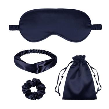 Imagem de 4 peças de máscaras de dormir de seda máscara de olho de cetim cobertura de olhos de seda para olhos vendados faixa de cabeça scrunchies bolsas bolsas presentes de dama de honra