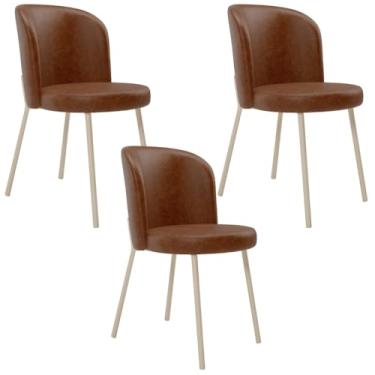 Imagem de Kit 03 Cadeiras Para Sala de Jantar Cozinha Estofada Gavi Arena L02 Couríssimo Marrom - Lyam Decor