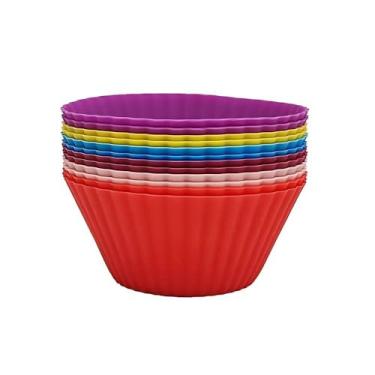 Imagem de Kit 12 Formas de Silicone para Cupcake, Muffin e Mini Torta, 7cm x 4cm, Cores Sortidas, Atóxico, Reutilizável, para Forno e Micro-ondas
