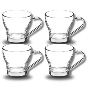 Imagem de Kit com 4 Xícaras de Vidro 100 ml – Alça em Metal | Para Café Expresso, Cappuccino e Bebidas Quentes