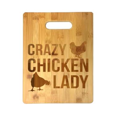 Imagem de Tábua de corte decorativa de bambu para cozinha (Crazy Chicken Lady)
