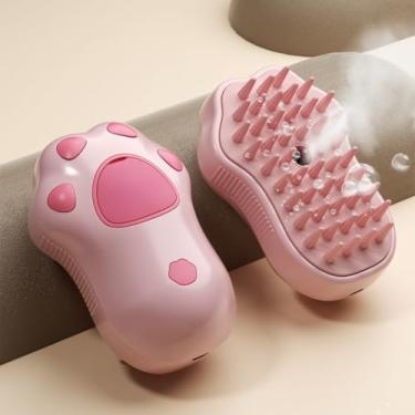 Imagem de Escova a Vapor 3 em 1 Para Gatos Com Design em Forma de Pata de Gato, Pente EléTrico de Massagem(rosa,1 unidade)