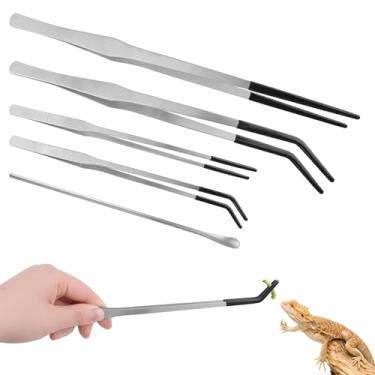 Imagem de HACRAHO Pinça de alimentação de répteis de aço inoxidável com ponta de borracha, 5 peças, pinças longas retas e curvadas, alimentador de ferramentas para paisagens aquáticas, para lagartos, serpente