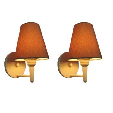 Imagem de Kit-2 Arandela Cone Md-2004 Base Branco Cúpula Em Tecido 14-14x07cm Palha - Bivolt